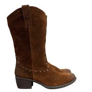 BOC Western Suede Boot Womens SZ 7.5 Brown Studded Cowgirl Festival Boho Rustic